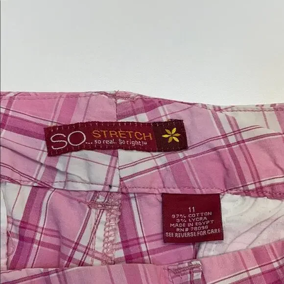 SO STRETCH Womens 11 Pink White Plaid Capri Pants - Picture 2 of 3